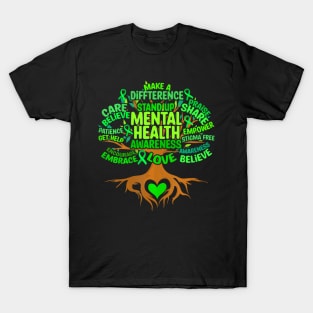 Mental Health Awareness Tree Mens Womens Grreen Ribbon T-Shirt